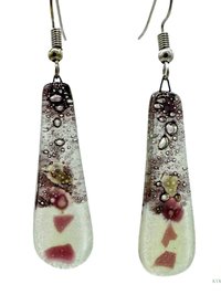 Handcrafted Purple Fused Dichroic Glass Earrings - Boho Teardrop Dangle Earrings