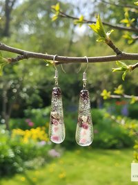 Handcrafted Purple Fused Dichroic Glass Earrings - Boho Teardrop Dangle Earrings