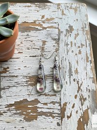 Handcrafted Purple Fused Dichroic Glass Earrings - Boho Teardrop Dangle Earrings