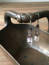 Handcrafted Purple Fused Dichroic Glass Earrings - Boho Teardrop Dangle Earrings