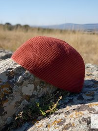 Red Kufi Skull Cap - Crocheted Beanie Hat, Ethically sourced