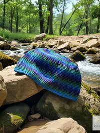 Blue Zig Zag Kufi Skull Cap - Crocheted Beanie Hat, Ethically sourced