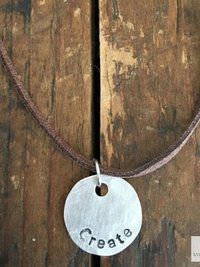 Inspirational Stamped Silver Disc Necklace: Hammered Aluminum Pendant