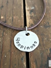Inspirational Stamped Silver Disc Necklace: Hammered Aluminum Pendant