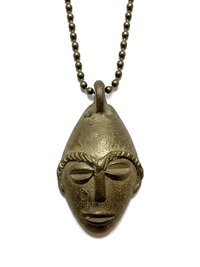 Unique Brass African Mask Necklace - Boho Tribal Ethnic Jewelry