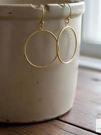 Handcrafted Gold Dangle Hoop Earrings - Medium Circle Drops