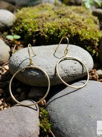 Handcrafted Gold Dangle Hoop Earrings - Medium Circle Drops