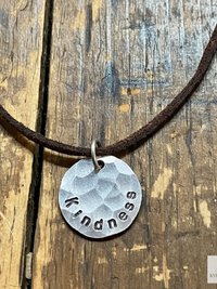 Inspirational Stamped Silver Disc Necklace: Hammered Aluminum Pendant