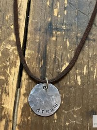 Inspirational Stamped Silver Disc Necklace: Hammered Aluminum Pendant