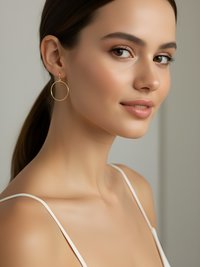 Handcrafted Gold Dangle Hoop Earrings - Medium Circle Drops