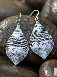 Silver Hammered Tribal Earrings: Boho Jewelry