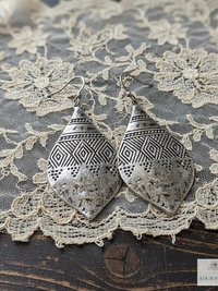 Silver Hammered Tribal Earrings: Boho Jewelry