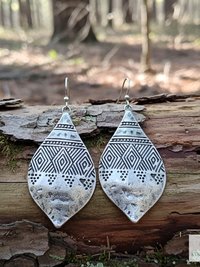 Silver Hammered Tribal Earrings: Boho Jewelry