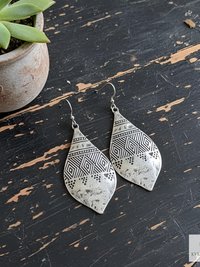 Silver Hammered Tribal Earrings: Boho Jewelry