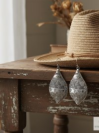 Silver Hammered Tribal Earrings: Boho Jewelry