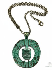 Brass Patina Circle Necklace | Handcrafted Spiral Pendant Jewelry