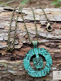 Brass Patina Circle Necklace | Handcrafted Spiral Pendant Jewelry
