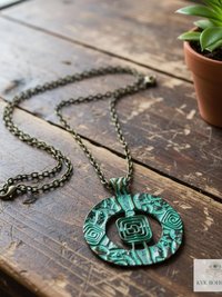 Brass Patina Circle Necklace | Handcrafted Spiral Pendant Jewelry