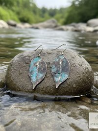 Patina Brass Leaf Earrings - Rustic Boho Jewelry