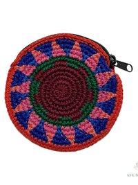 Round Crochet Coin Purse from Guatemala - Colorful Change Pouch for Small Essentials