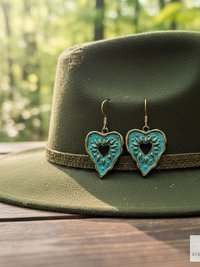 Rustic Patina Brass Heart Sunburst Earrings: Boho Jewelry