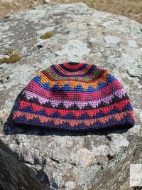 Bright Multi Color Kufi Skull Cap - Crocheted Beanie Hat, Ethically sourced