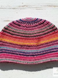Pink Stripe Kufi Skull Cap - Crocheted Beanie Hat, Ethically sourced
