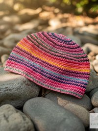 Pink Stripe Kufi Skull Cap - Crocheted Beanie Hat, Ethically sourced