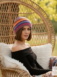 Pink Stripe Kufi Skull Cap - Crocheted Beanie Hat, Ethically sourced