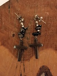 Hematite Traditional Cross Earrings