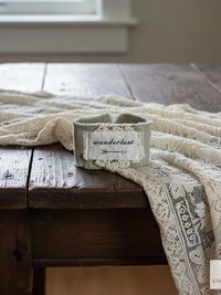WANDERLUST Boho Cuff Bracelet - Cotton Fabric, Vintage Crochet, Button Closure