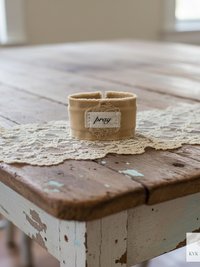 PRAY Boho Cuff Bracelet – Cotton Fabric, Vintage Crochet, Button Closure