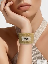 PRAY Boho Cuff Bracelet – Cotton Fabric, Vintage Crochet, Button Closure