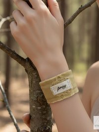 PRAY Boho Cuff Bracelet – Cotton Fabric, Vintage Crochet, Button Closure