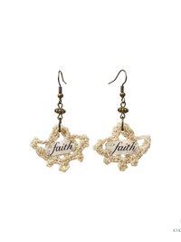 Crochet Dangle Earrings – Vintage Fabric, Inspirational "Faith" Boho Jewelry