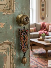 Boho Shisha Mirror Embroidery Fabric Banner Chime - Recycled Indian Wall Bell