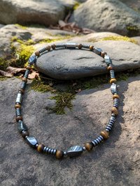 Men's Magnetic Hematite Tigers Eye Bead Necklace
