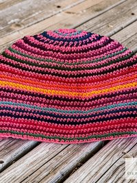 Pink Stripe Kufi Skull Cap - Crocheted Beanie Hat, Ethically sourced