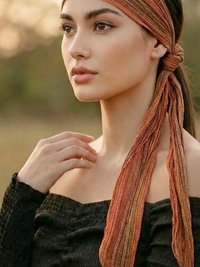 Orange Stripe Tie Back Headband - Stylish Bohemian Head Scarf, Headbands for Women
