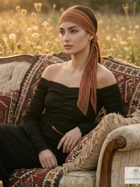 Orange Stripe Tie Back Headband - Stylish Bohemian Head Scarf, Headbands for Women