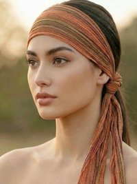 Orange Stripe Tie Back Headband - Stylish Bohemian Head Scarf, Headbands for Women