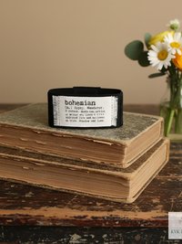 Black Suede Boho Cuff Bracelet - Cotton Fabric, Vintage Crochet, Button Closure