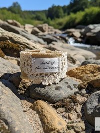 Child of the Universe Boho Cuff Bracelet – Cotton Fabric, Vintage Crochet, Button Closure