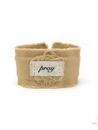 PRAY Boho Cuff Bracelet – Cotton Fabric, Vintage Crochet, Button Closure