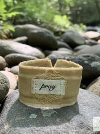 PRAY Boho Cuff Bracelet – Cotton Fabric, Vintage Crochet, Button Closure