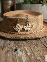 Crochet Dangle Earrings – Vintage Fabric, Inspirational "Faith" Boho Jewelry