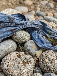 Blue Tapestry Tie Back Headband - Stylish Bohemian Head Scarf, Headbands for Women