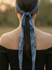 Blue Tapestry Tie Back Headband - Stylish Bohemian Head Scarf, Headbands for Women