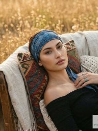Blue Tapestry Tie Back Headband - Stylish Bohemian Head Scarf, Headbands for Women