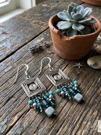 Handcrafted Square Wire and Bead Dangle Earrings - Chic Bohemian Jewelry